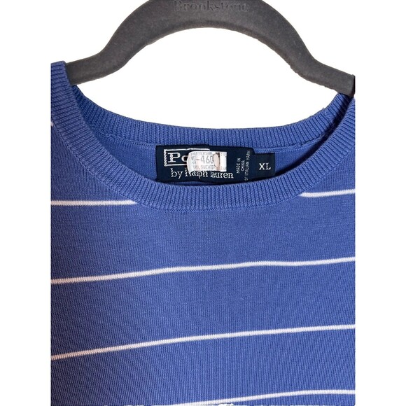 Polo Ralph Lauren Size XL Men’s Crew Neck Blue White Striped Knit Sweater Top - Picture 2 of 5
